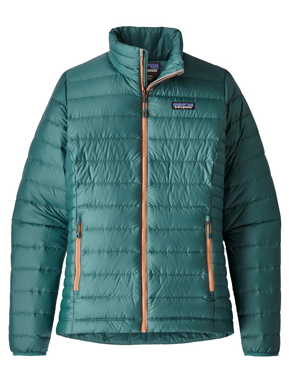 NWOT Patagonia Women's Down Jacket - Tasmanian Teal w/ peachy orange zip, SMALL